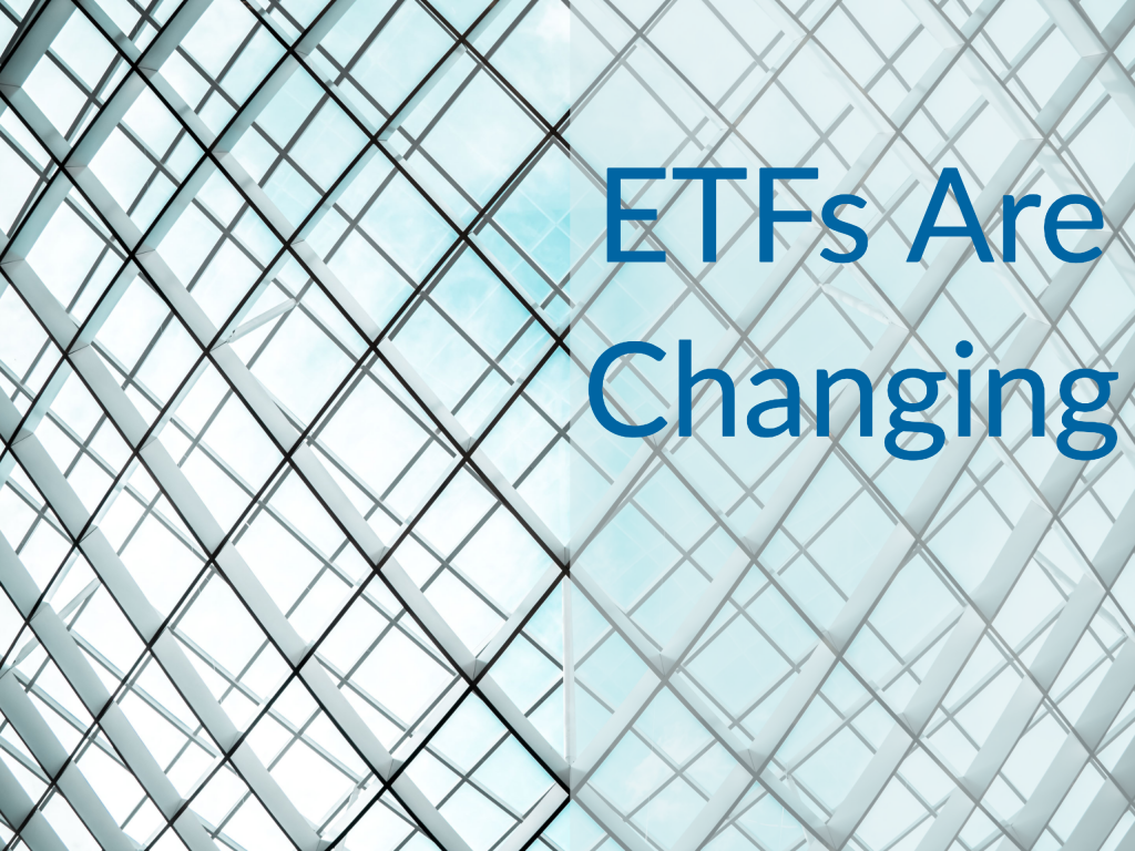 Building windows with captions saying "ETFs are changing" for finance podcast Money For the Rest of Us with David Stein