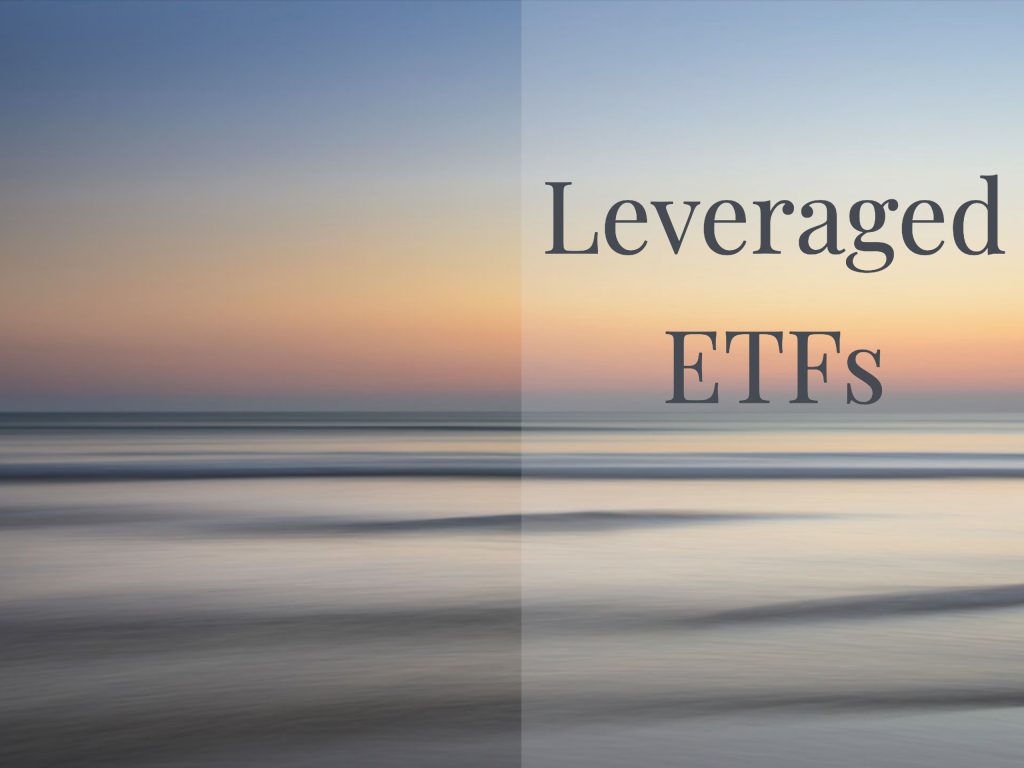 Smooth long-exposure ocean with sunset and smooth colors. Caption that says "Leveraged ETFs." Money for the Rest of Us.