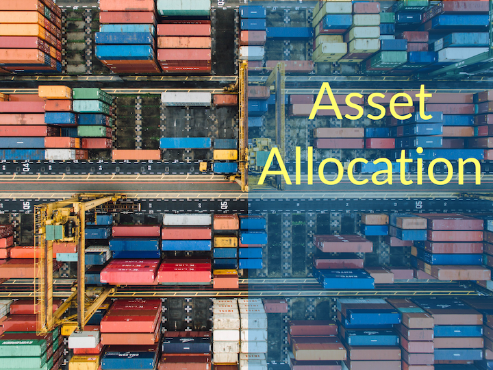 Shipping containers from above. Text says "Asset Allocation"