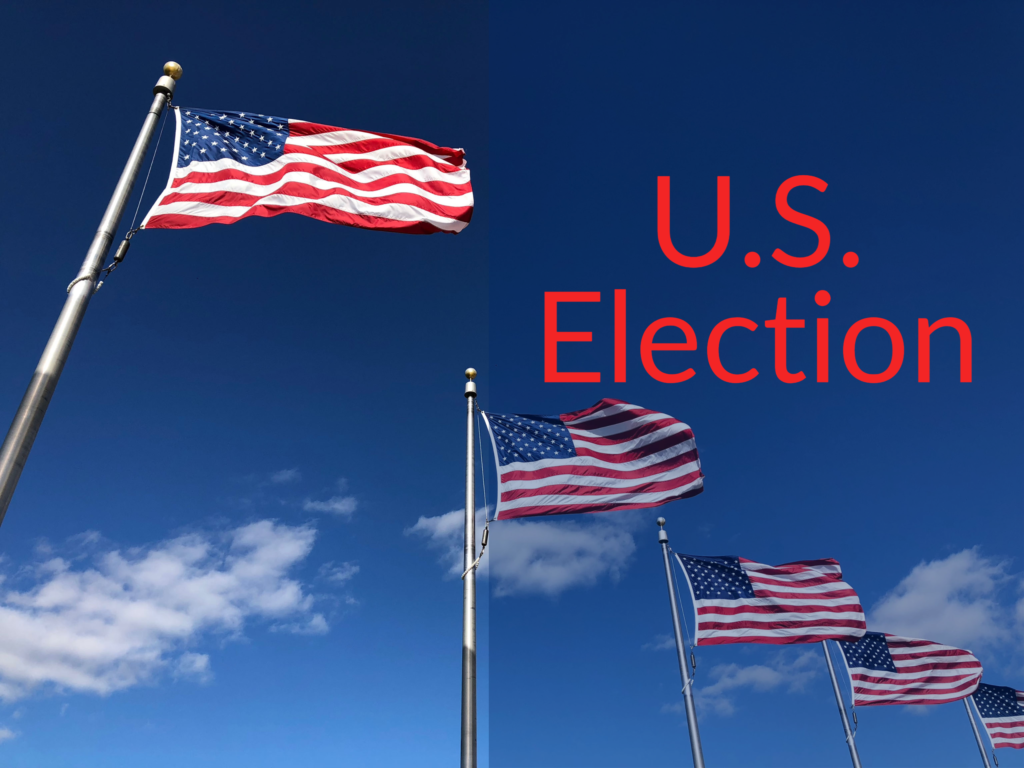 U.S. flags waving. Text says "U.S. Election"