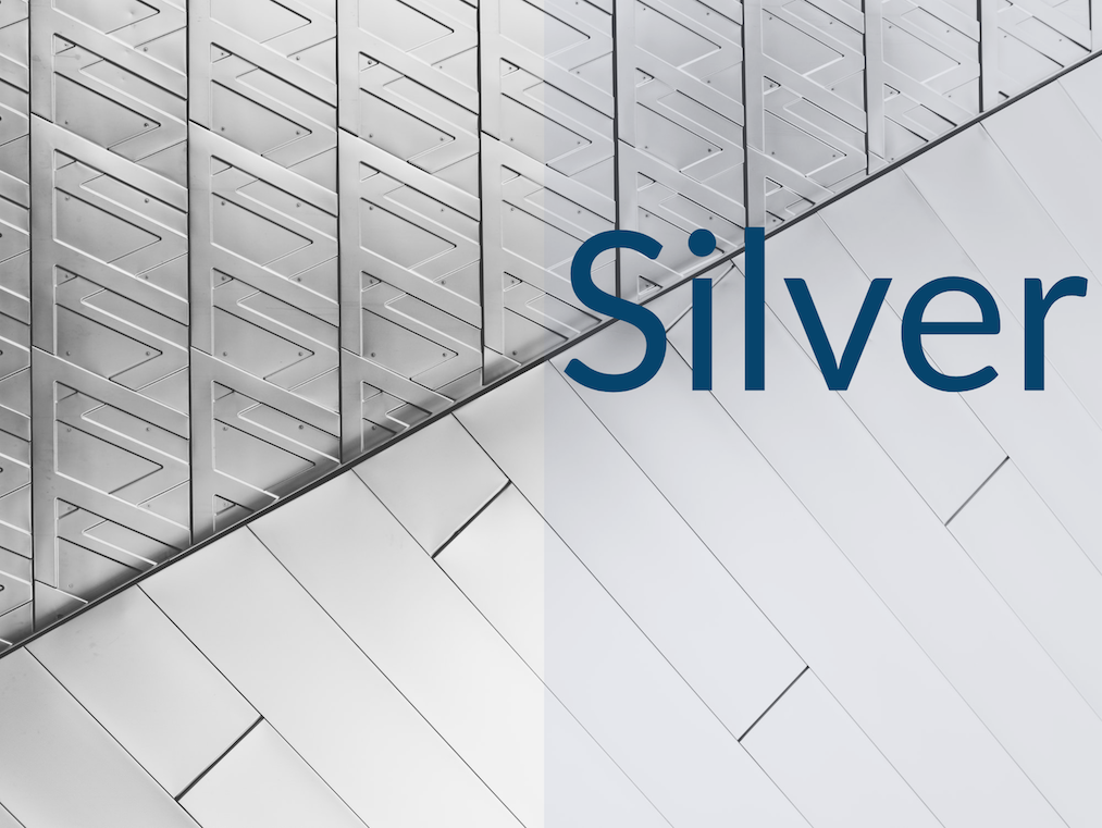 Metal background with caption "Silver."