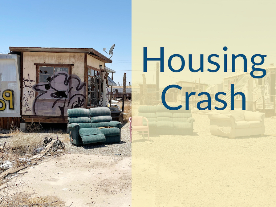Abandoned Houses at Bombay Beach, CA. Caption says "Housing Crash"