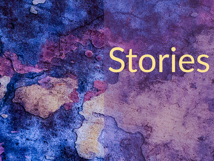 Colorful patterned background with captions "Stories"