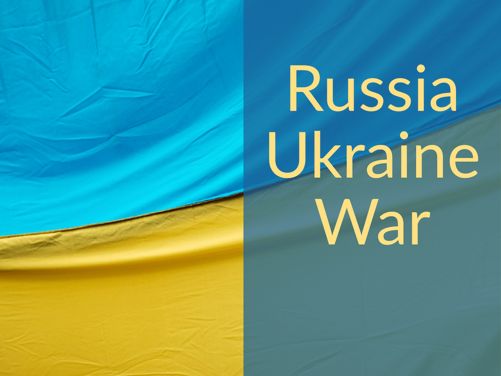 Ukraine flag with caption "Russia Ukraine War"