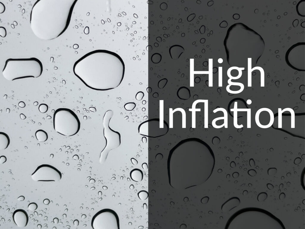 Water droplets with caption "High Inflation"