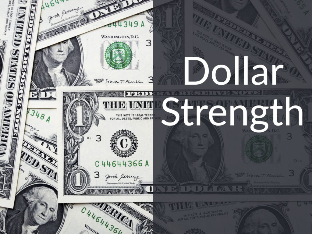 Pile of U.S. Dollars With Caption "Dollar Strength"