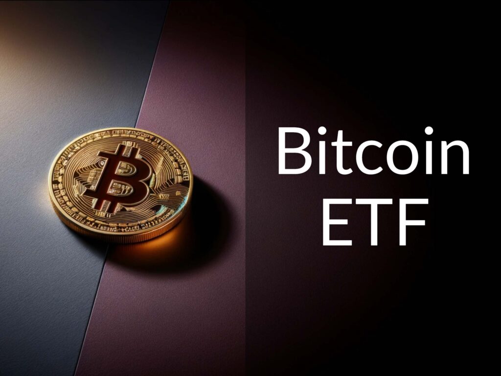 Bitcoin coin with the caption "Bitcoin ETF"