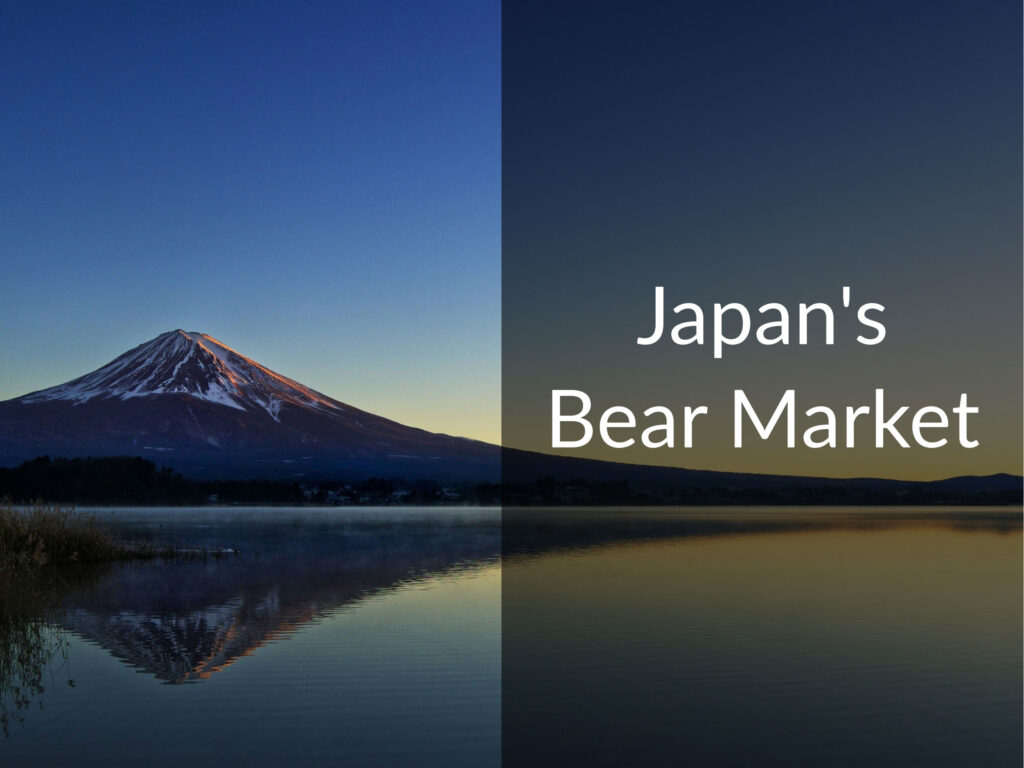 Mt Fugi and lake with the caption "Japan's Bear Market"